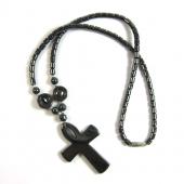 18inch Hematite Cross Pendant Stone Strands Necklace